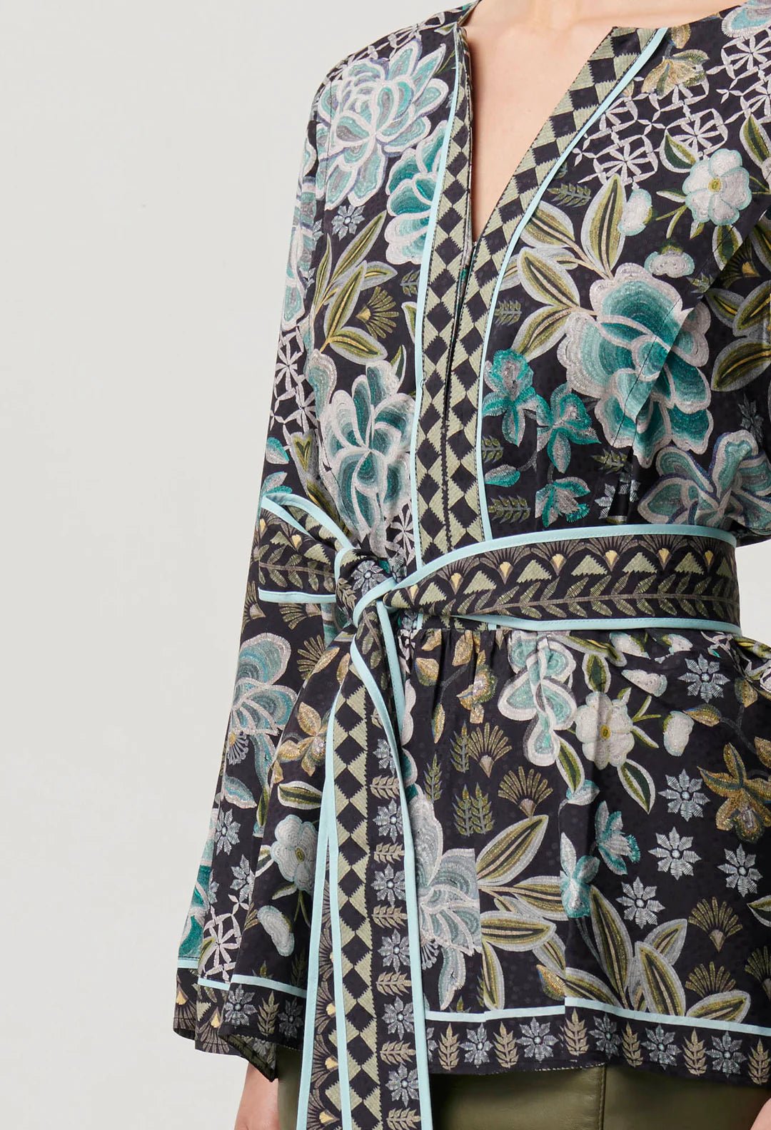ONCE WAS Emery Viscose Dobby Placement Tie Top - Dahlia Fields Blouse Once Was