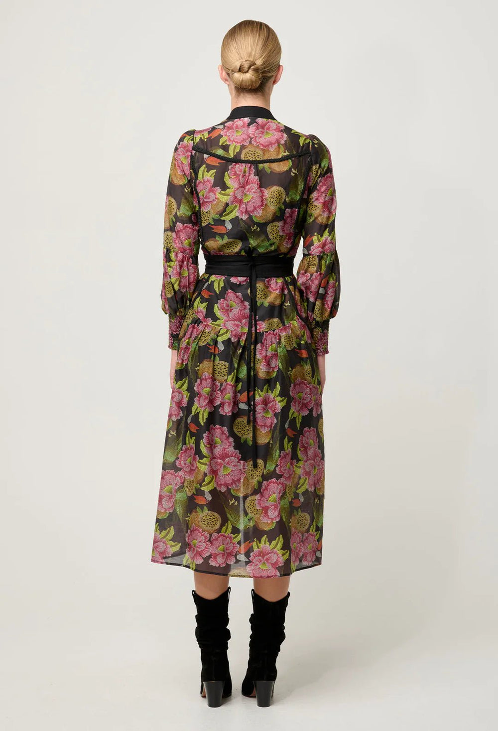 ONCE WAS Esmeralda Viscose Dobby Lace trim Midi Dress - Mariposa Zafiro - Stanleyandstone