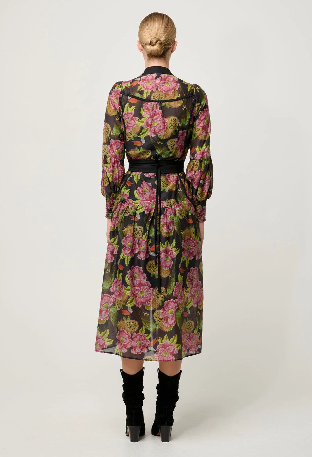 ONCE WAS Esmeralda Viscose Dobby Lace trim Midi Dress - Winter Granadilla Dress Once Was