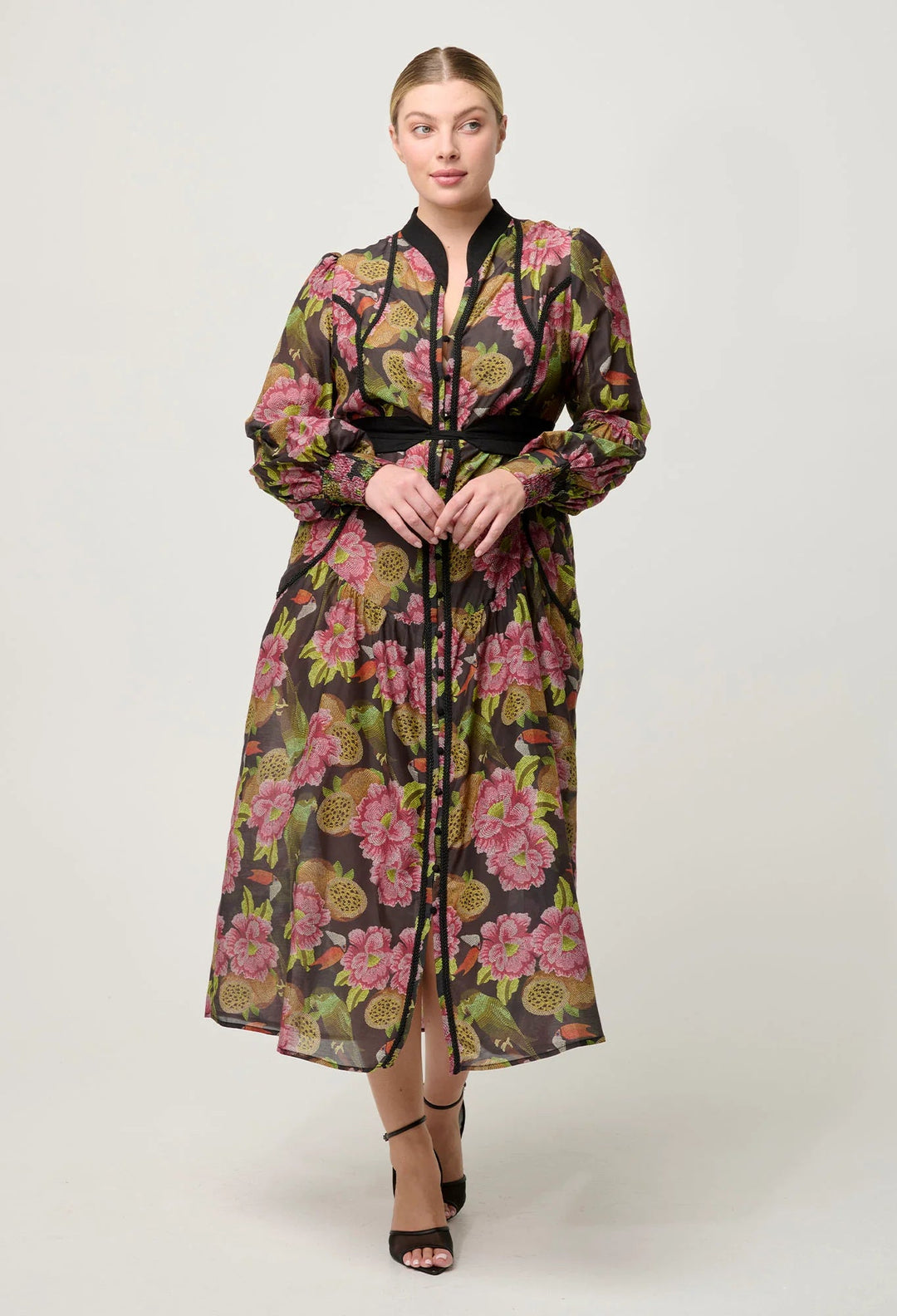 ONCE WAS Esmeralda Viscose Dobby Lace trim Midi Dress - Winter Granadilla Dress Once Was