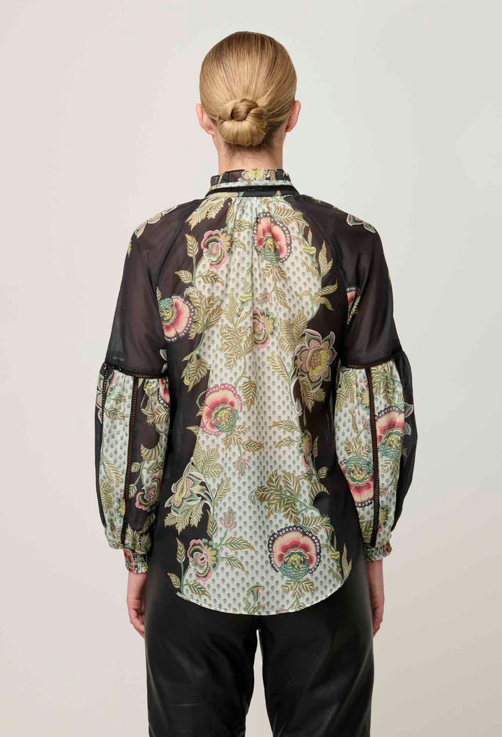 ONCE WAS Espada Espada Cotton Silk Blouse in Mariposa Nero Blouse Once Was