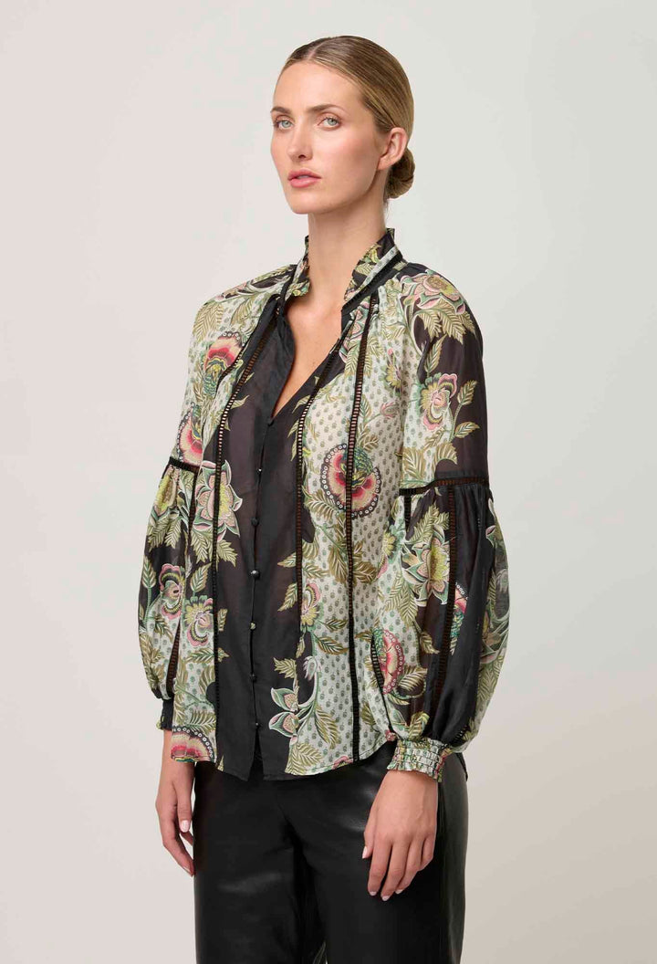 ONCE WAS Espada Espada Cotton Silk Blouse in Mariposa Nero Blouse Once Was