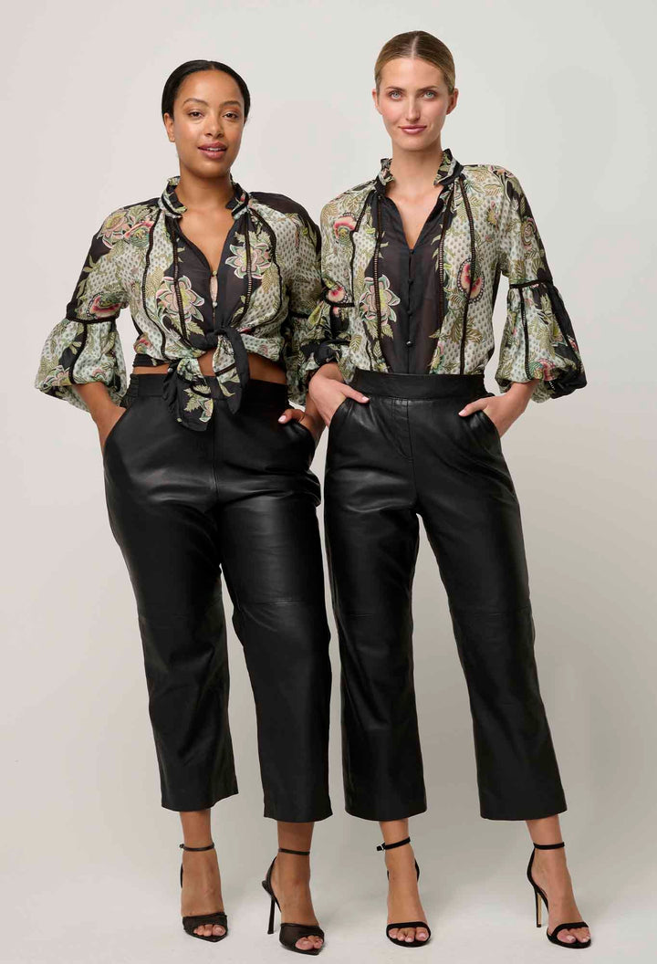 ONCE WAS Espada Espada Cotton Silk Blouse in Mariposa Nero Blouse Once Was