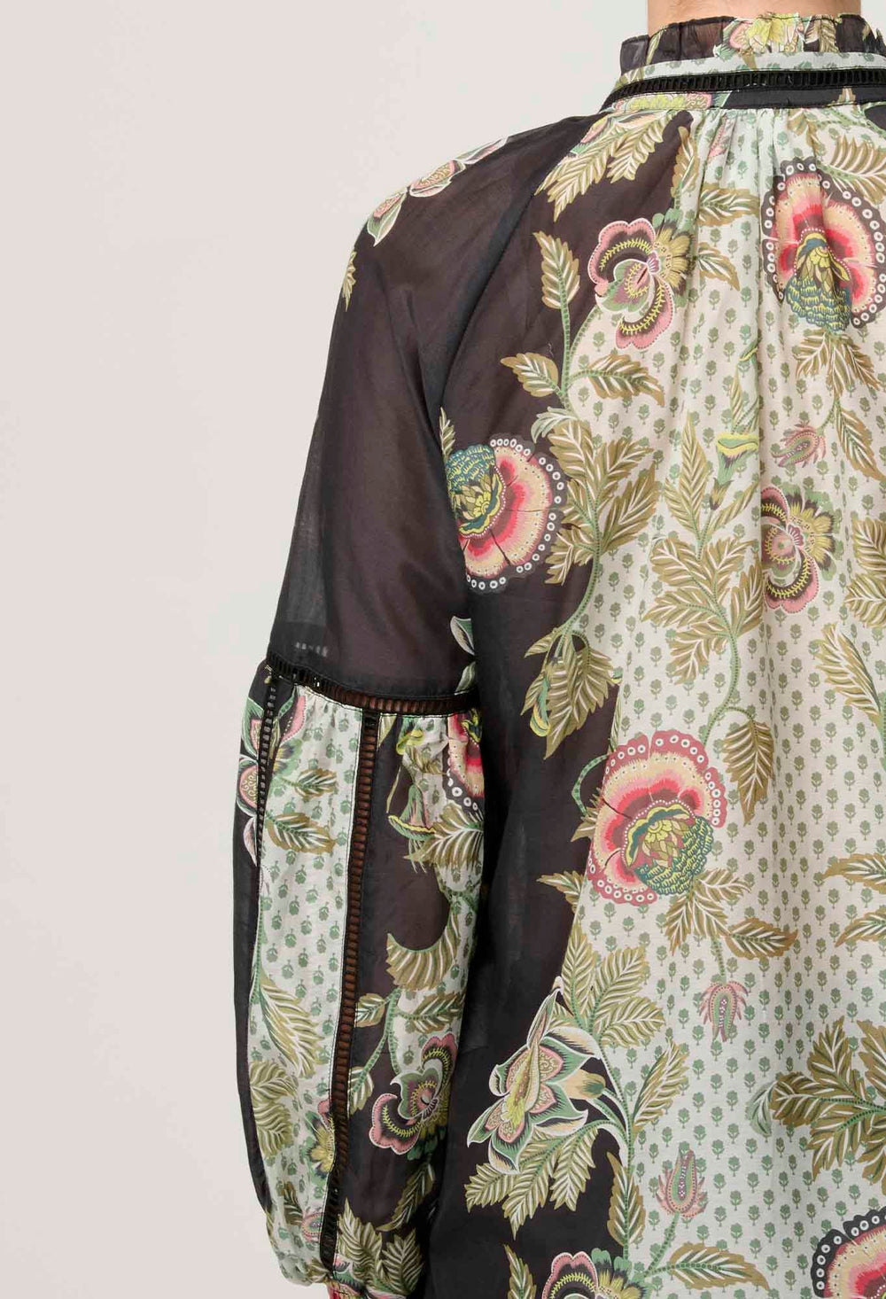 ONCE WAS Espada Espada Cotton Silk Blouse in Mariposa Nero Blouse Once Was