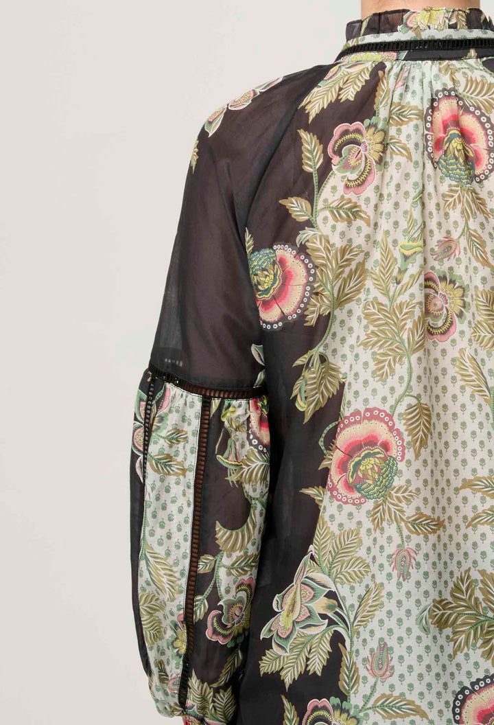 ONCE WAS Espada Espada Cotton Silk Blouse in Mariposa Nero Blouse Once Was