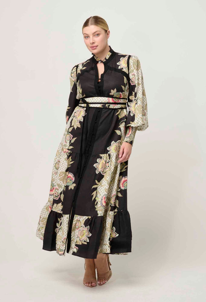 ONCE WAS Espada Linen Viscose Maxi Dress in Mariposa Nero Dress Once Was