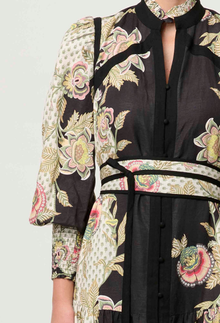 ONCE WAS Espada Linen Viscose Maxi Dress in Mariposa Nero Dress Once Was