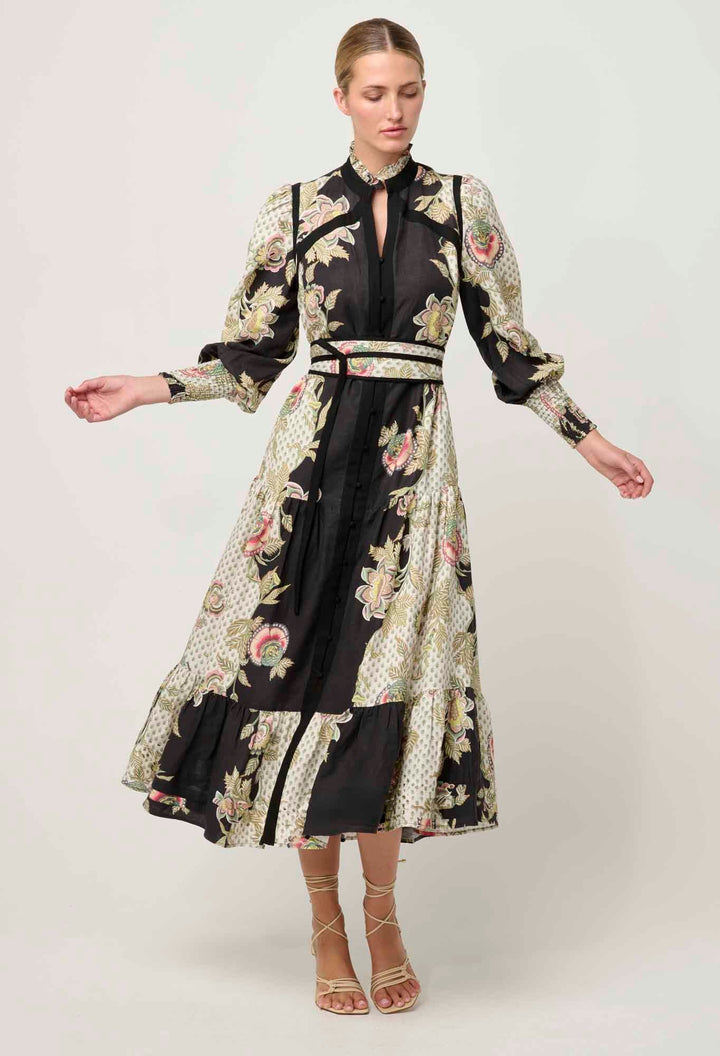 ONCE WAS Espada Linen Viscose Maxi Dress in Mariposa Nero Dress Once Was