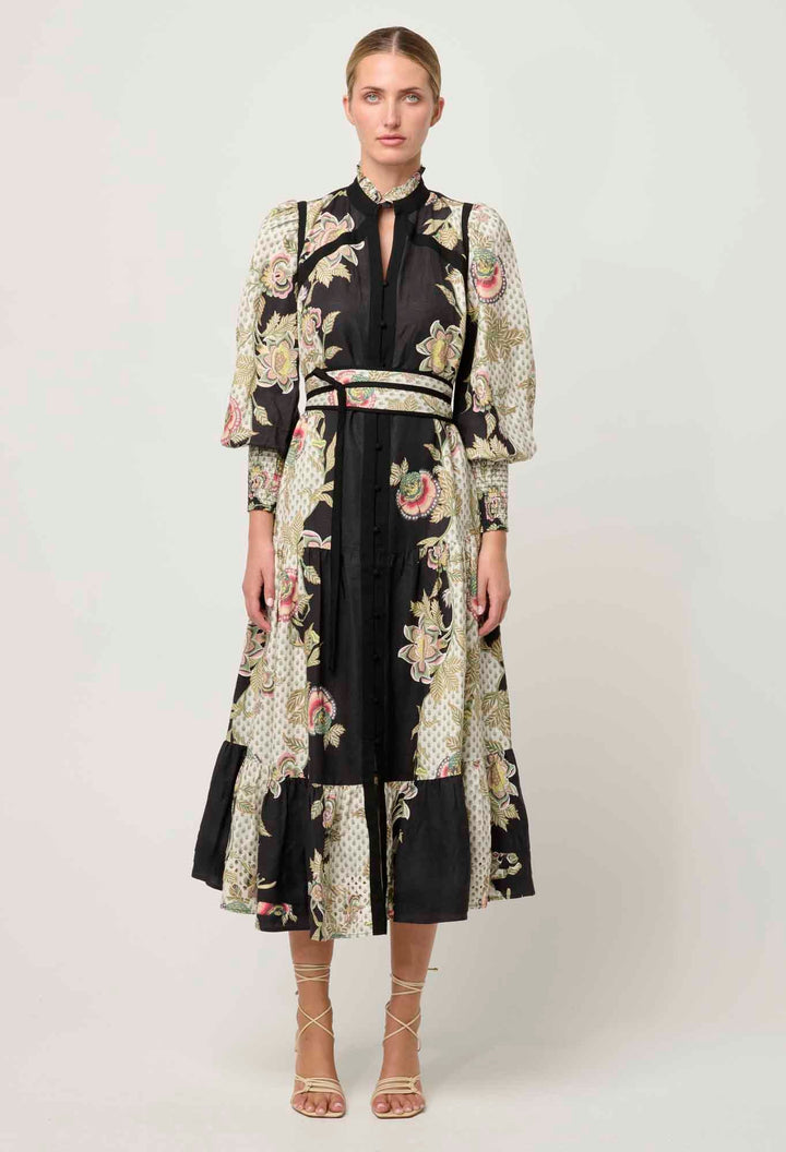 ONCE WAS Espada Linen Viscose Maxi Dress in Mariposa Nero Dress Once Was