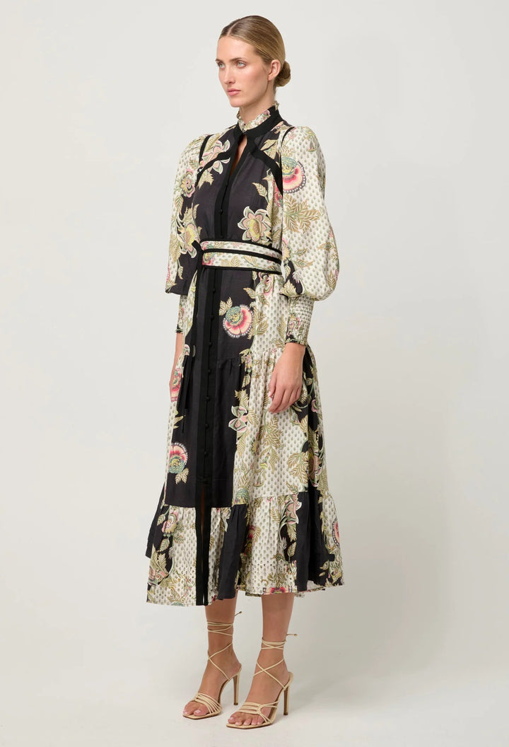 ONCE WAS Espada Linen Viscose Maxi Dress in Mariposa Nero Dress Once Was