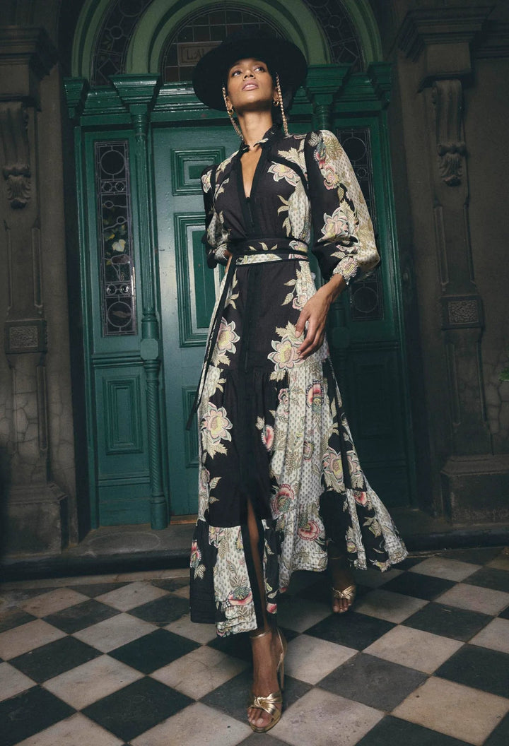 ONCE WAS Espada Linen Viscose Maxi Dress in Mariposa Nero Dress Once Was
