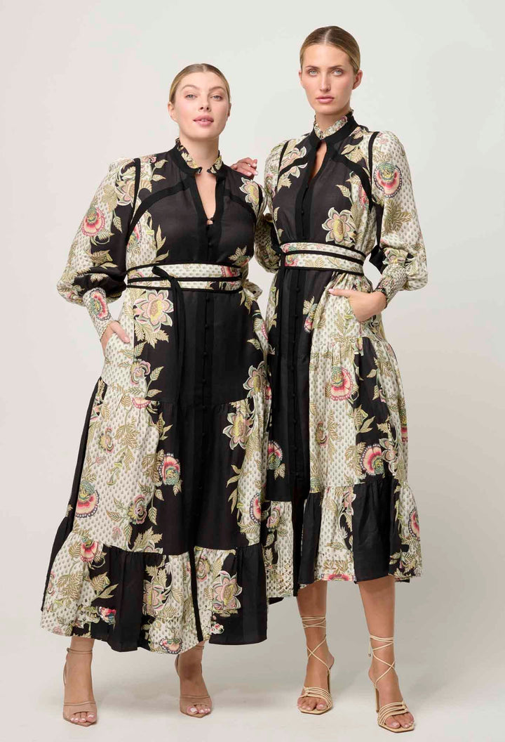ONCE WAS Espada Linen Viscose Maxi Dress in Mariposa Nero Dress Once Was