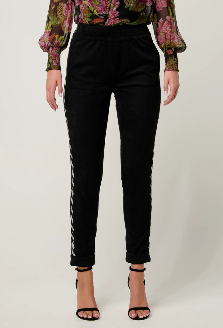 ONCE WAS Everley Faux Suede Embroidered Jogger in Onyx Pant Once Was