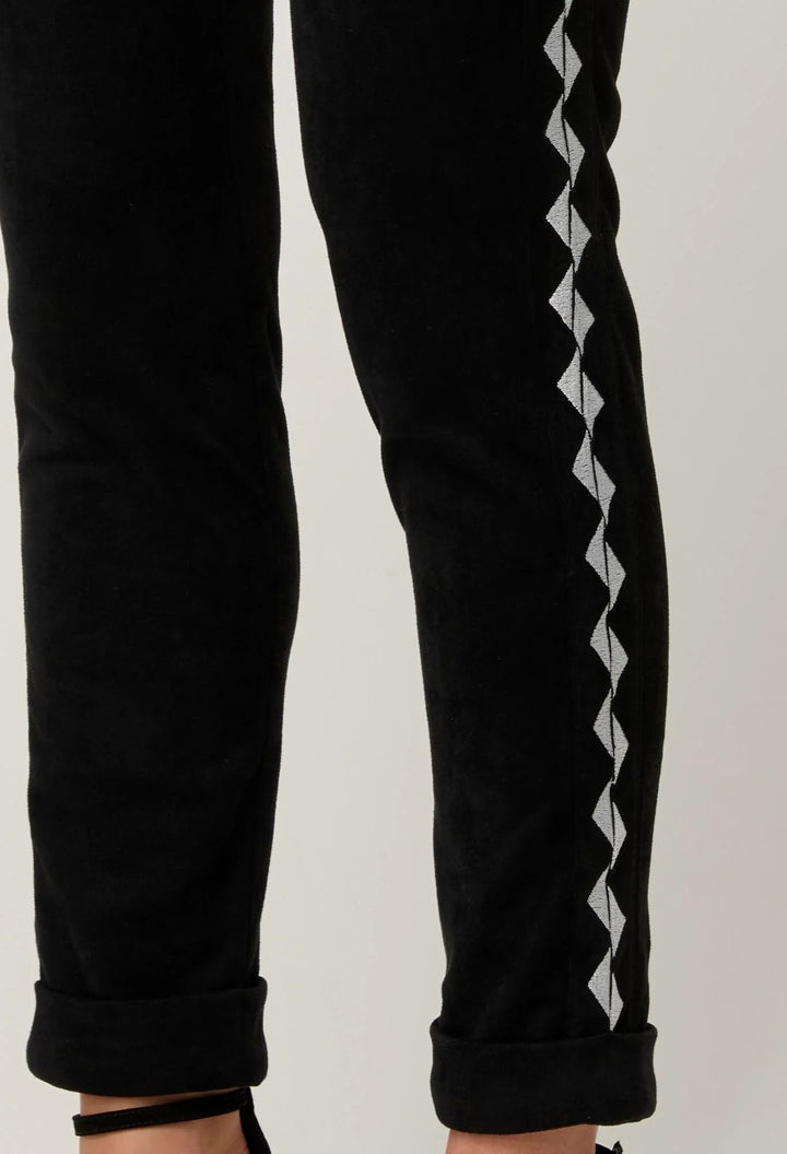 ONCE WAS Everley Faux Suede Embroidered Jogger in Onyx Pant Once Was