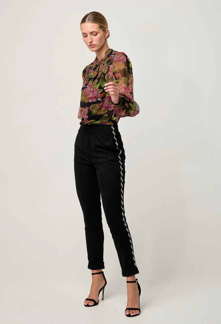 ONCE WAS Everley Faux Suede Embroidered Jogger in Onyx Pant Once Was