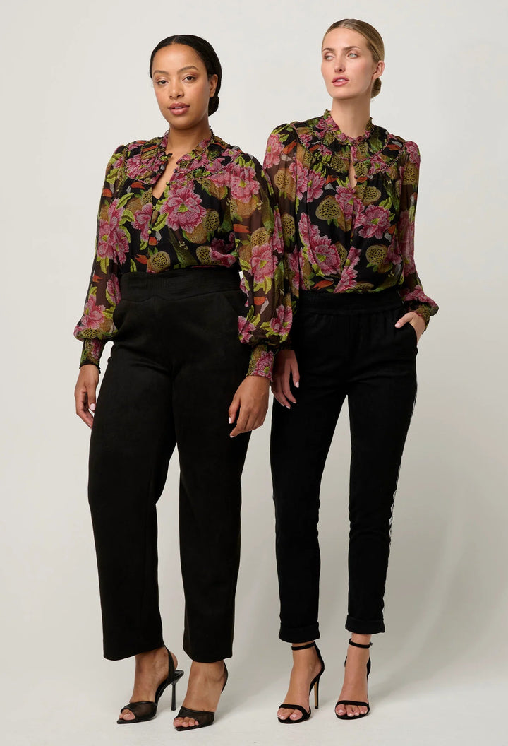 ONCE WAS Everley Faux Suede Embroidered Jogger in Onyx Pant Once Was