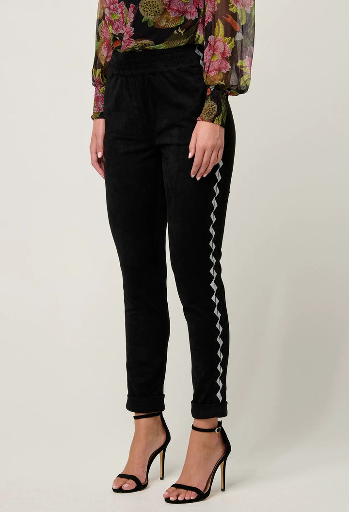 ONCE WAS Everley Faux Suede Embroidered Jogger in Onyx Pant Once Was