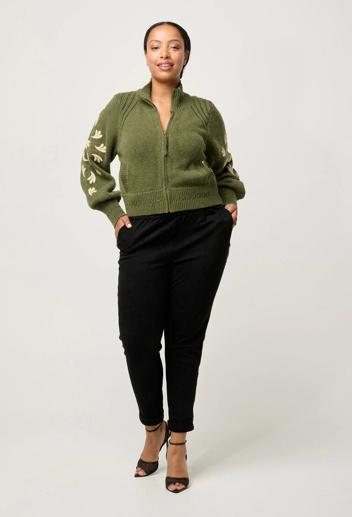 ONCE WAS Everley Faux Suede Embroidered Jogger in Onyx Pant Once Was