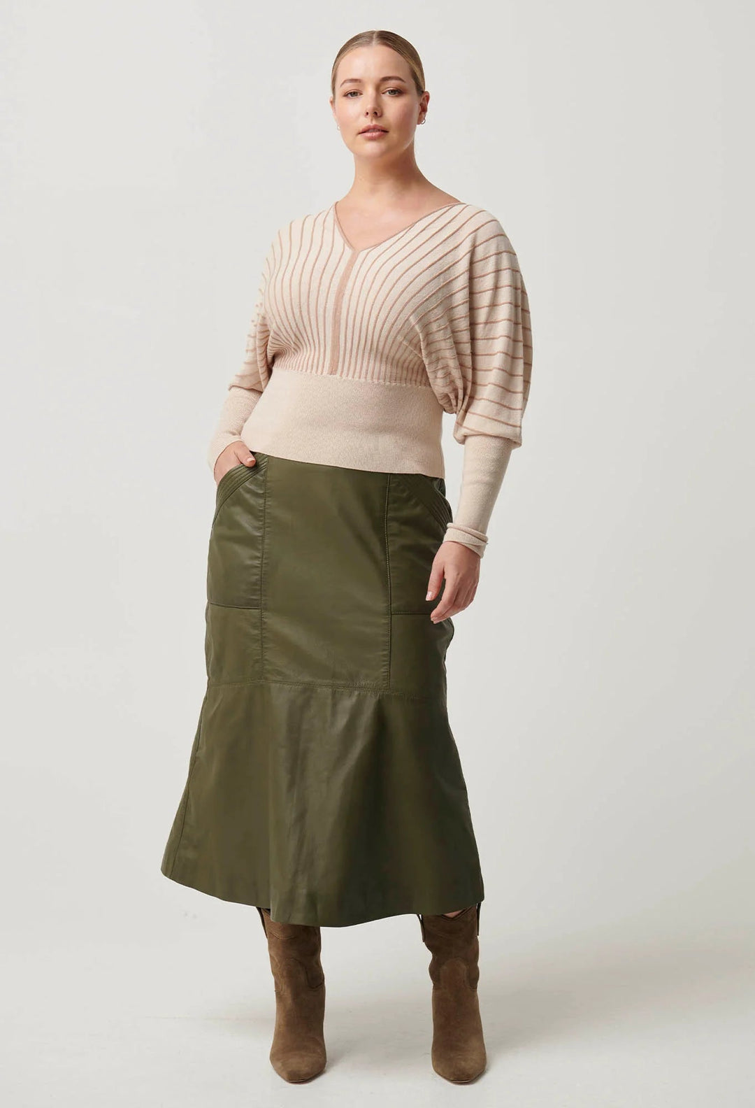 ONCE WAS Francine Viscose Nylon Knit Top in Buckwheat knit Once Was