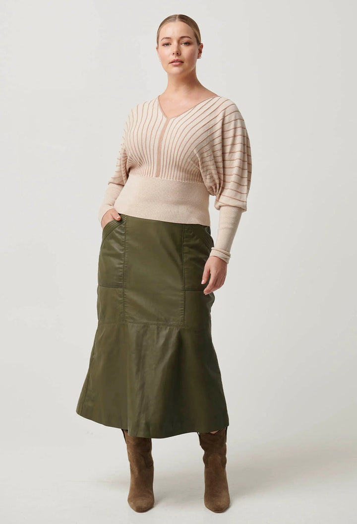 ONCE WAS Francine Viscose Nylon Knit Top in Buckwheat knit Once Was