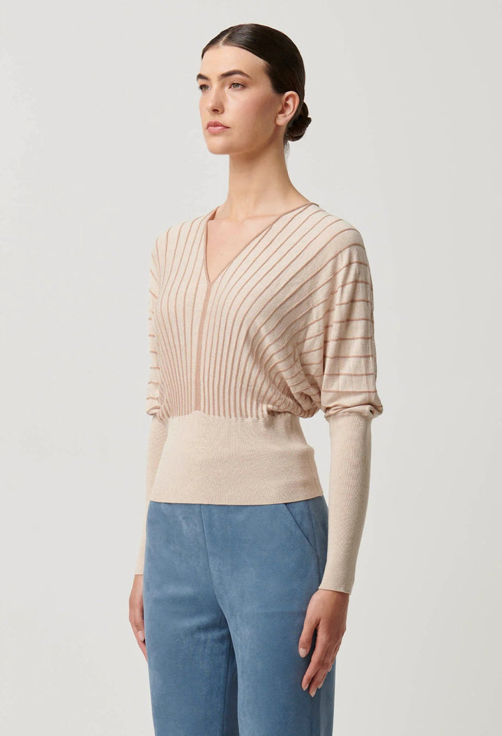 ONCE WAS Francine Viscose Nylon Knit Top in Buckwheat knit Once Was