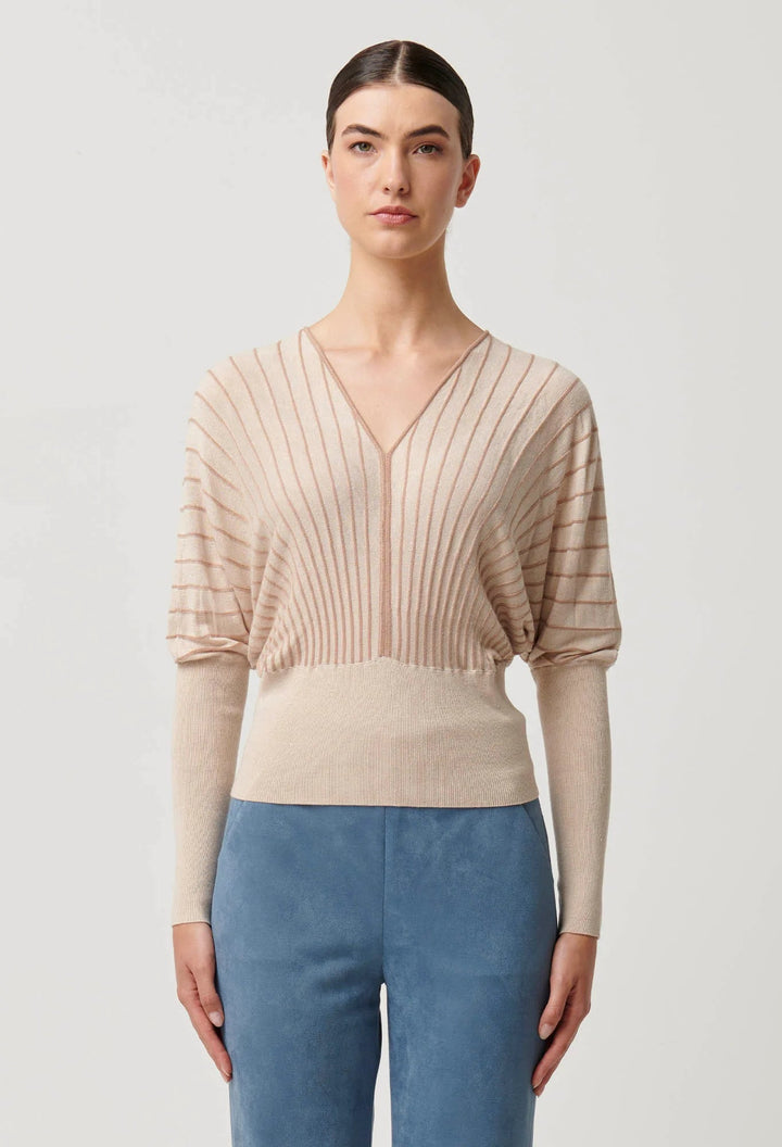 ONCE WAS Francine Viscose Nylon Knit Top in Buckwheat knit Once Was