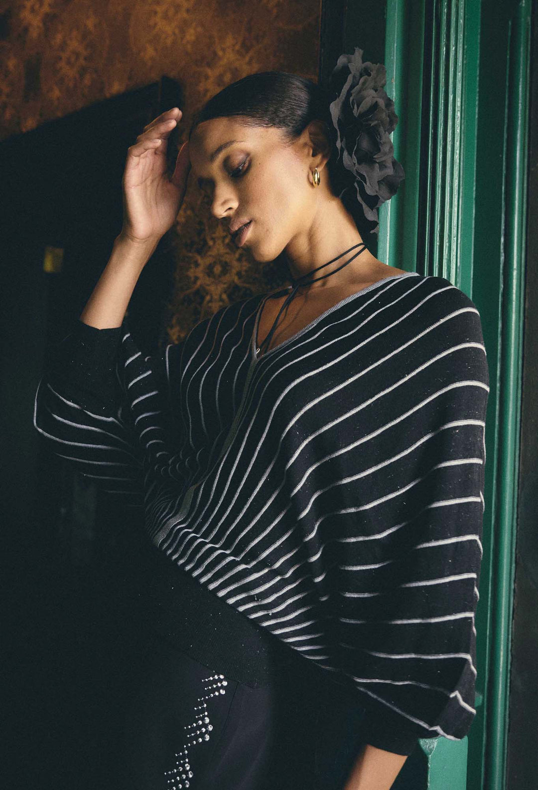 ONCE WAS Francine Viscose Nylon Knit Top in onyx knit Once Was