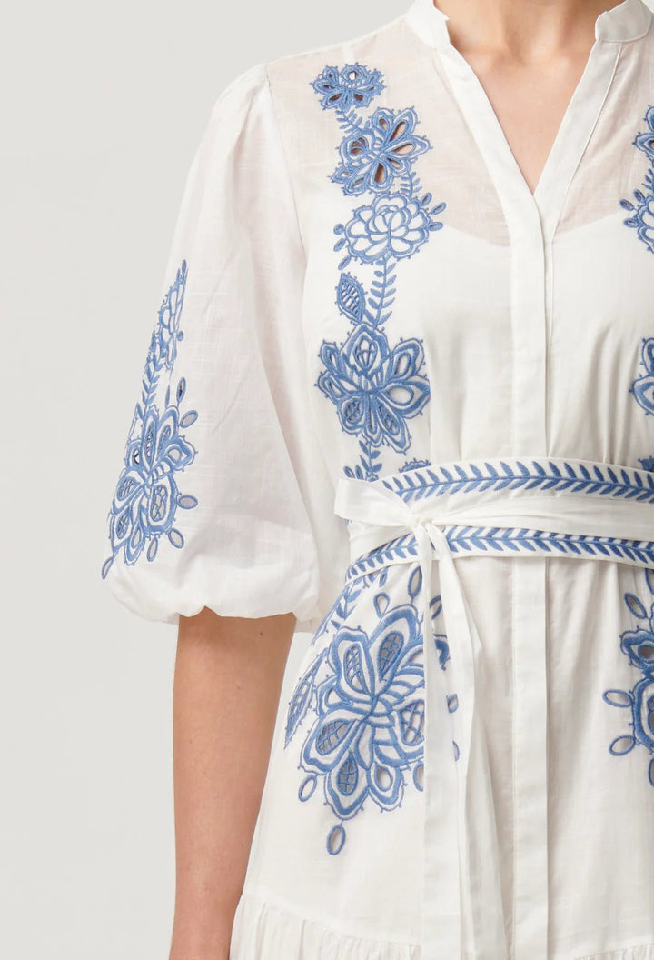 ONCE WAS Gabriette Placement Embroidered Cotton Slub Dress Dress Once Was