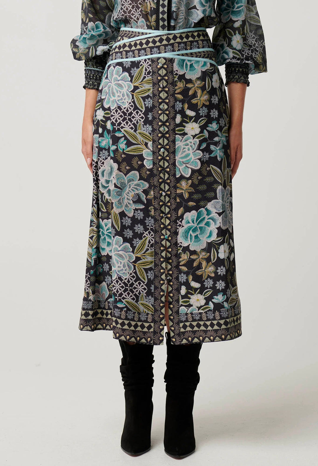 ONCE WAS HArper Viscose Waist panel Skirt - Dahlia Fields skirt Once Was
