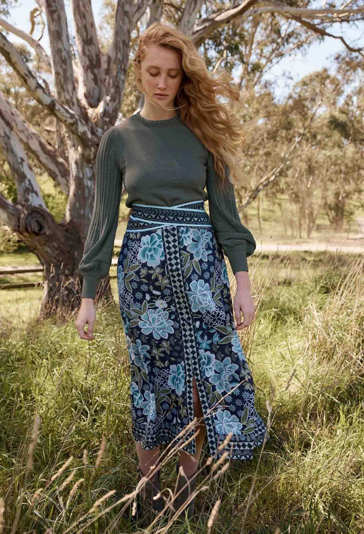 ONCE WAS HArper Viscose Waist panel Skirt - Dahlia Fields skirt Once Was