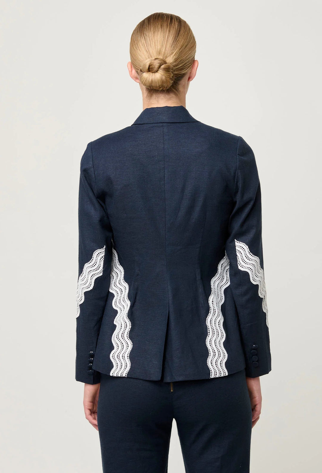Leandro Contrast Lace Trim Lines Stretch Blazer - Night sky Coats & Jackets Once Was