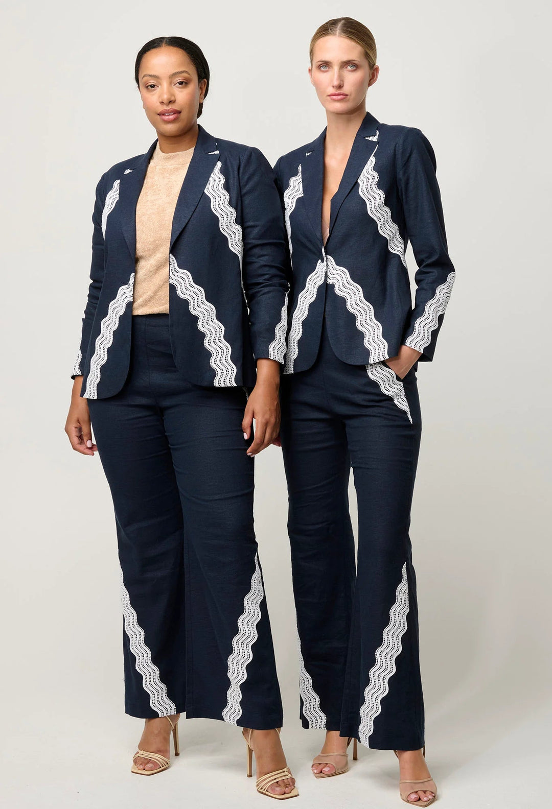 Leandro Contrast Lace Trim Lines Stretch Blazer - Night sky Coats & Jackets Once Was