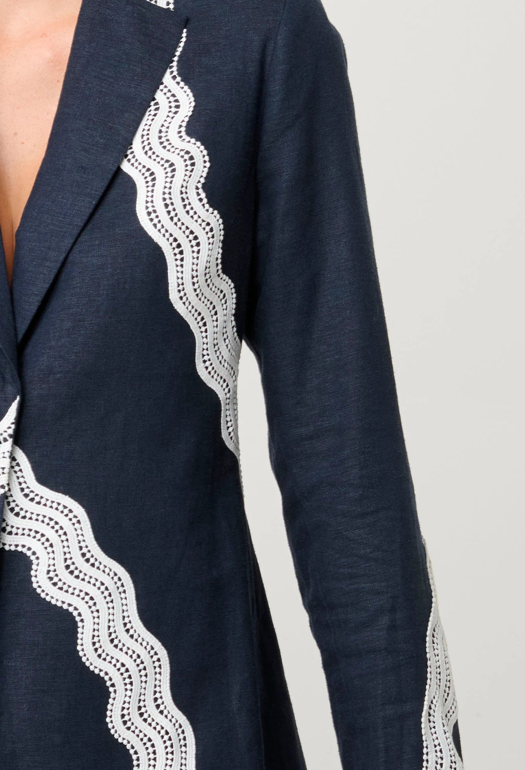 Leandro Contrast Lace Trim Lines Stretch Blazer - Night sky Coats & Jackets Once Was