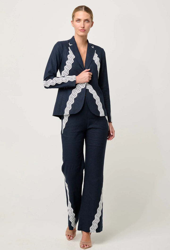 Leandro Contrast Lace Trim Lines Stretch Blazer - Night sky Coats & Jackets Once Was