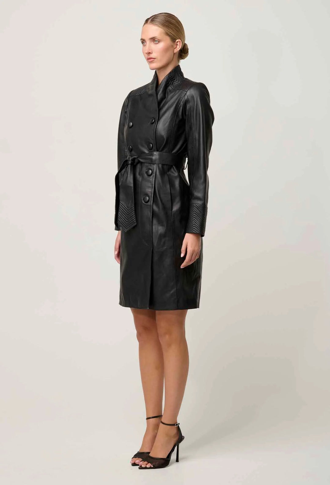 ONCE WAS Leighton Leather Herringbone Stitch double breasted coat Coats & Jackets Once Was