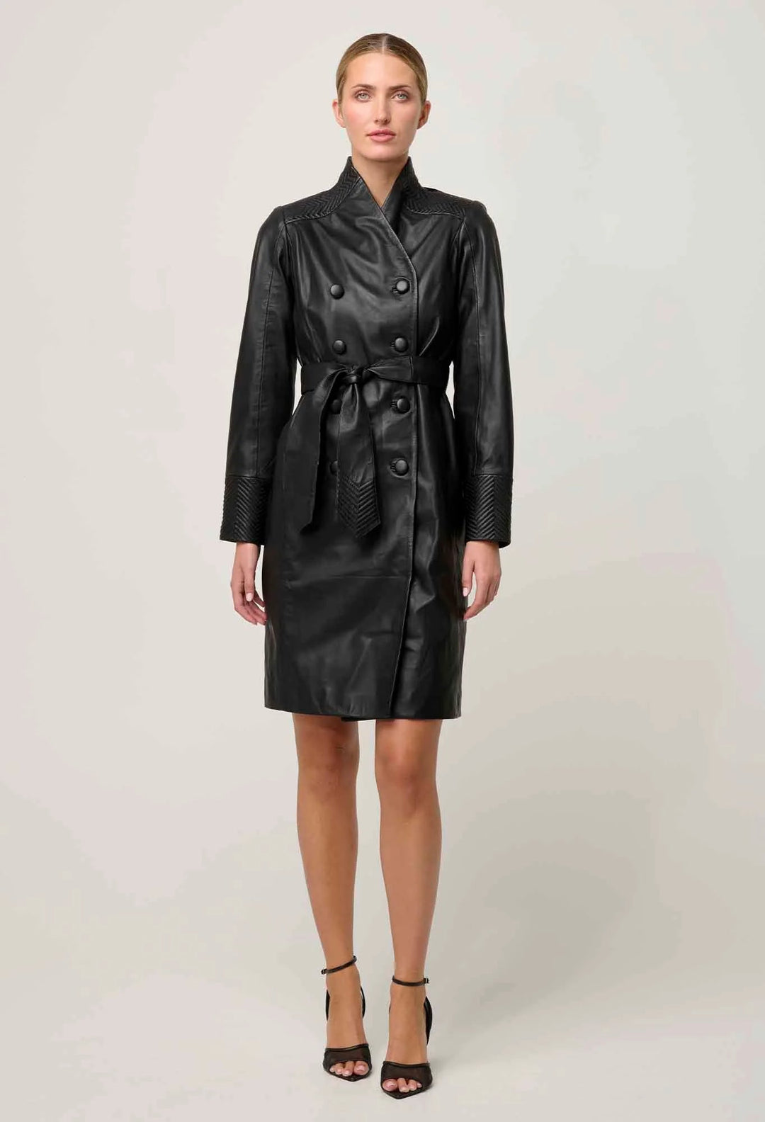 ONCE WAS Leighton Leather Herringbone Stitch double breasted coat Coats & Jackets Once Was