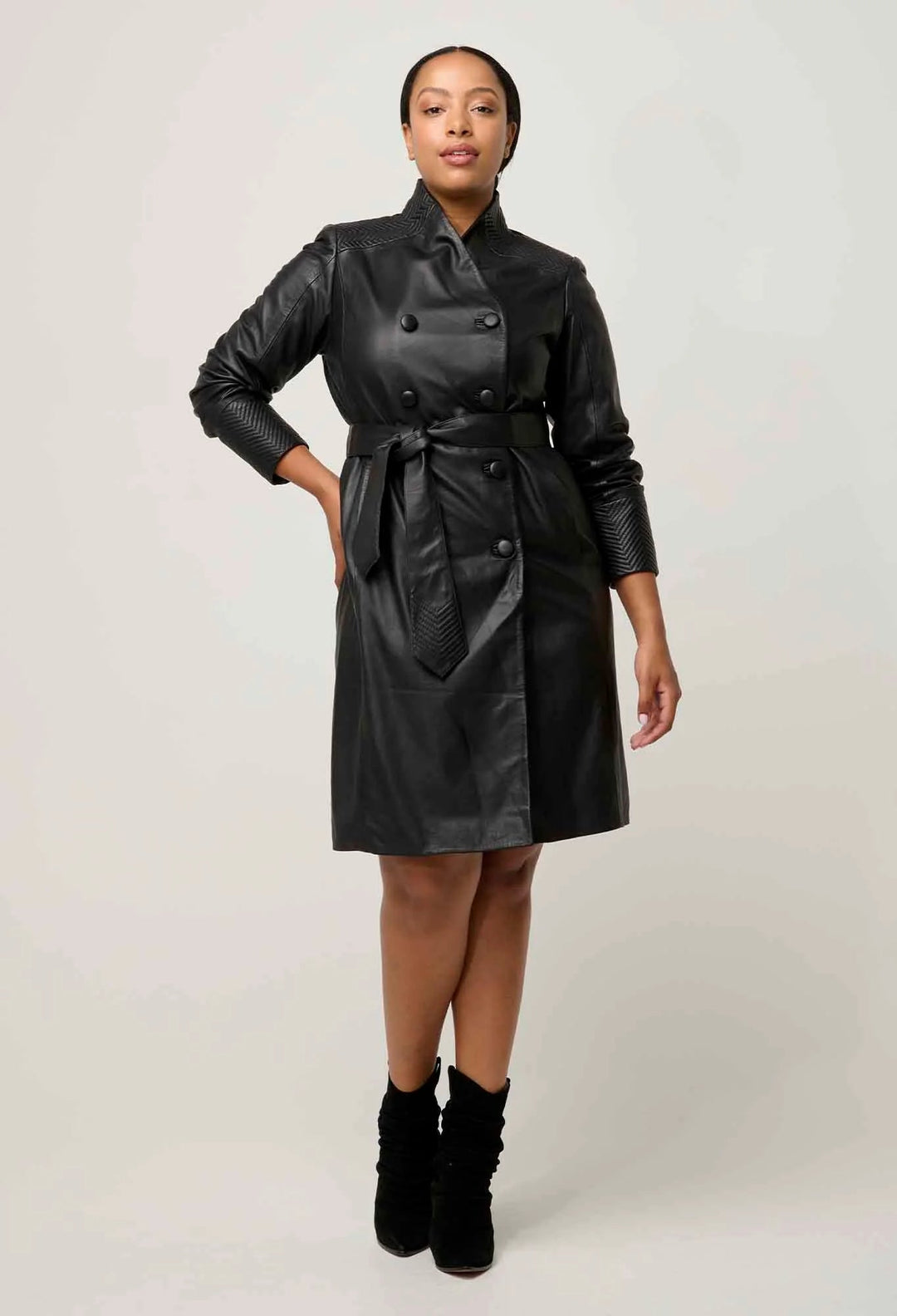 ONCE WAS Leighton Leather Herringbone Stitch double breasted coat Coats & Jackets Once Was