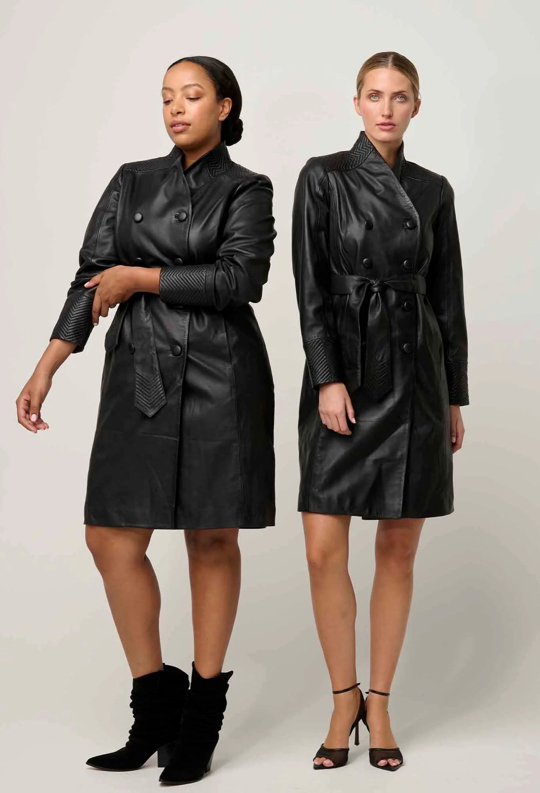 ONCE WAS Leighton Leather Herringbone Stitch double breasted coat Coats & Jackets Once Was