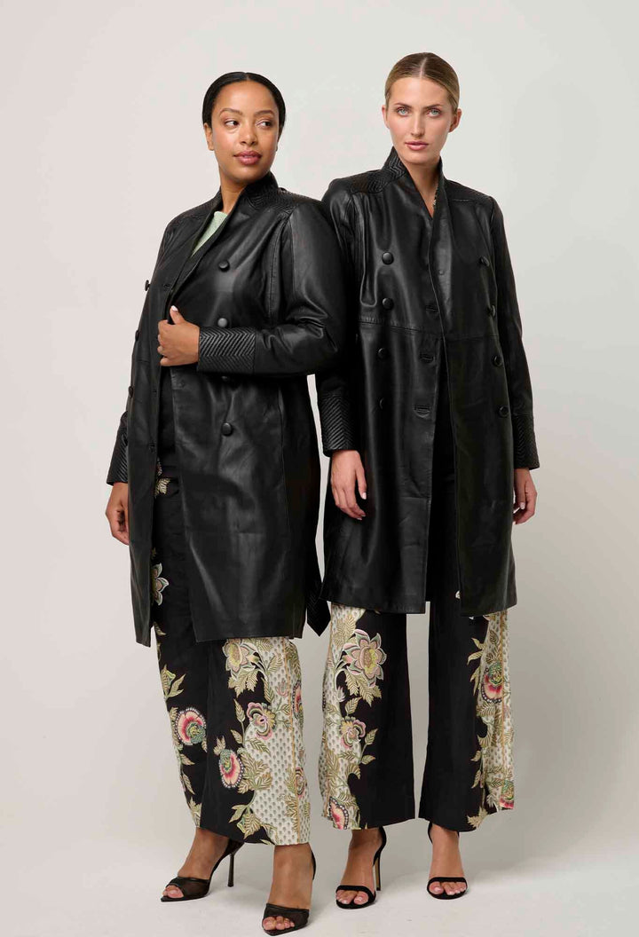 ONCE WAS Leighton Leather Herringbone Stitch double breasted coat Coats & Jackets Once Was