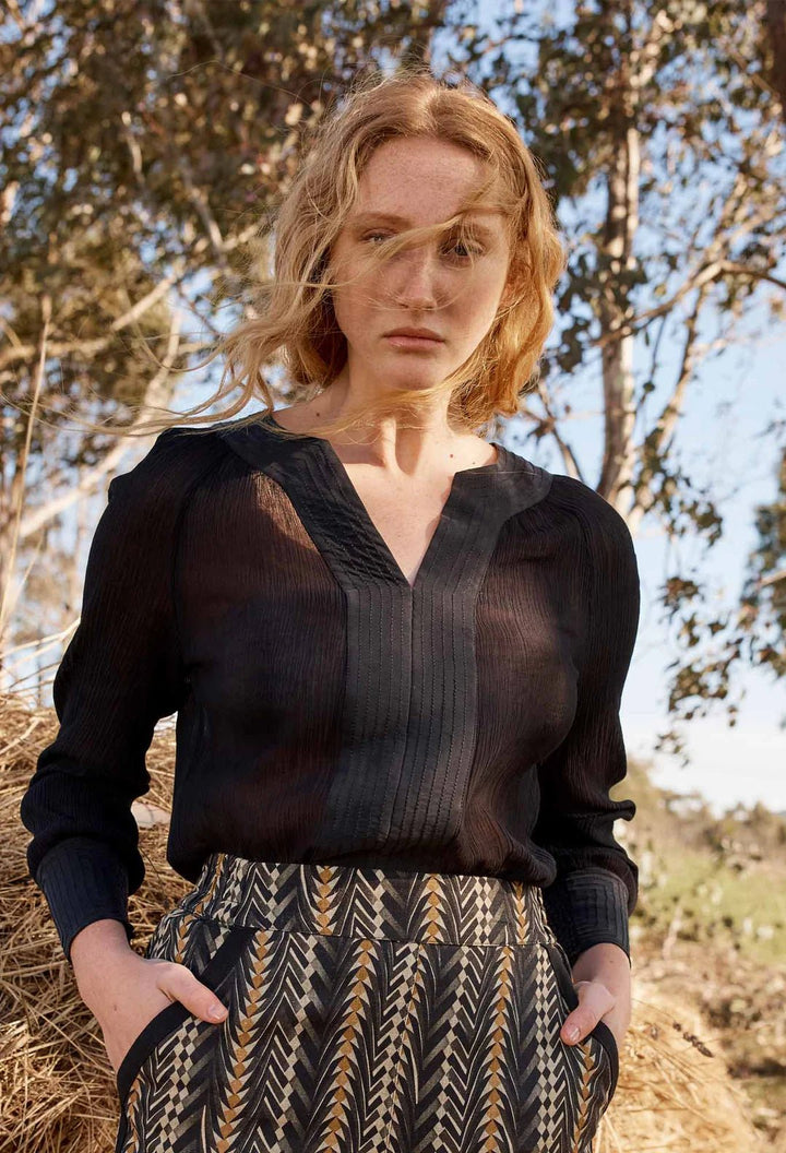 ONCE WAS Lucent Crinkle cotton Blouse - Black Blouse Once Was