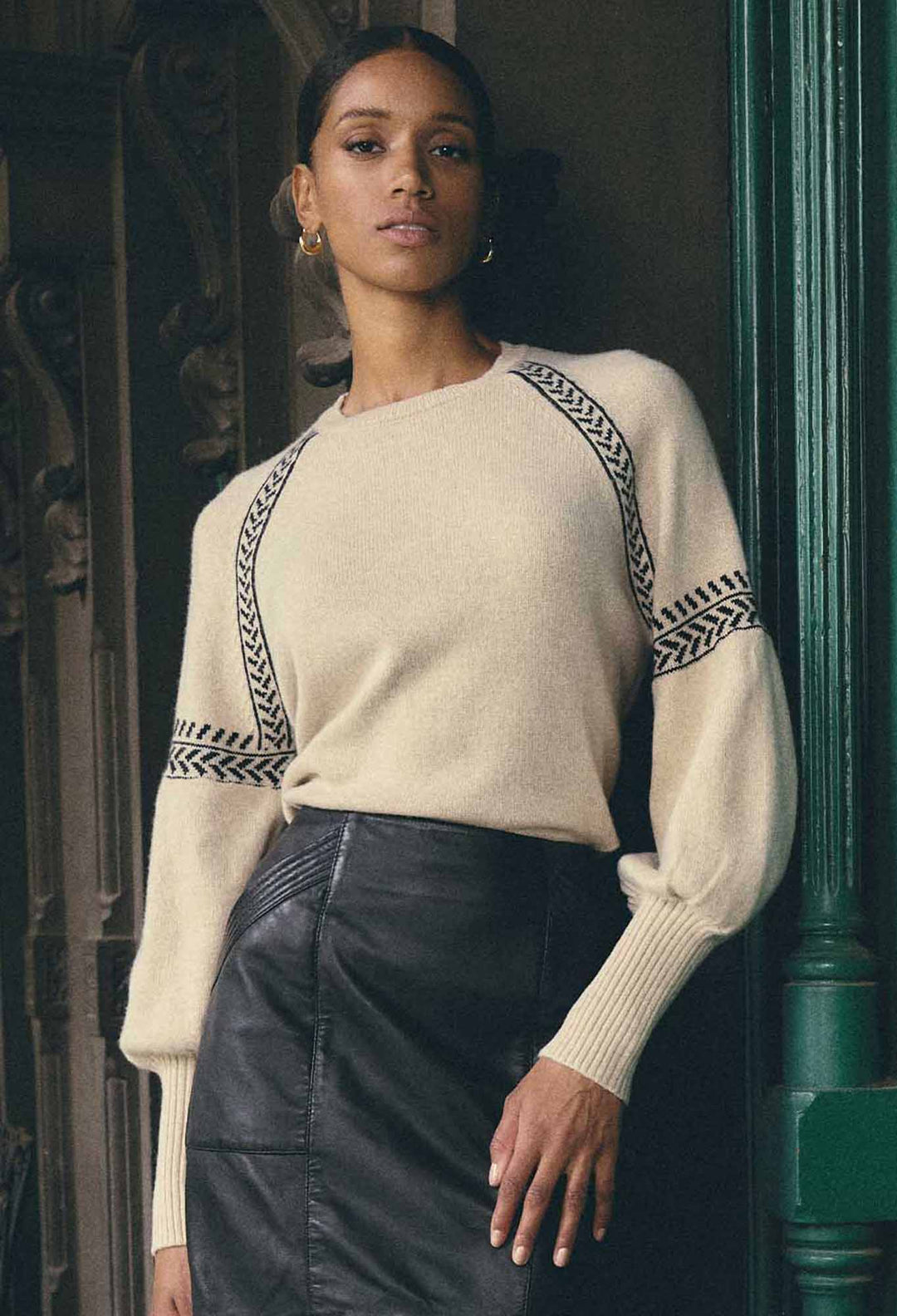 ONCE WAS Luna Merino Wool Knit Top in Blanca knit Once Was