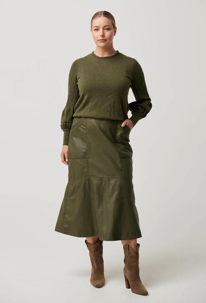 ONCE WAS MAbel Leather Curved Tier Skirt - Moss skirt Once Was