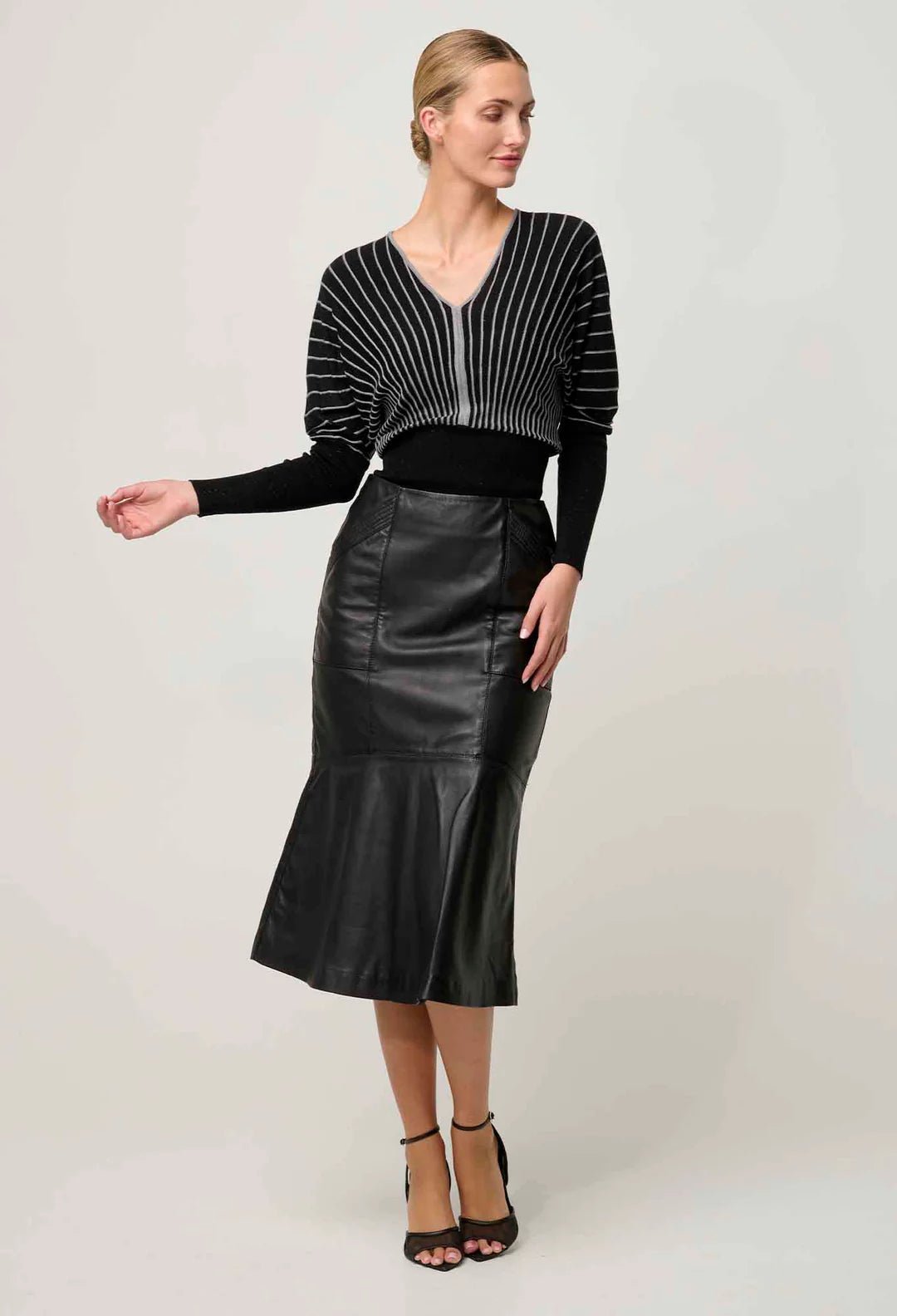 ONCE WAS Mabel Leather Curved Tier Skirt - ONYX skirt Once Was