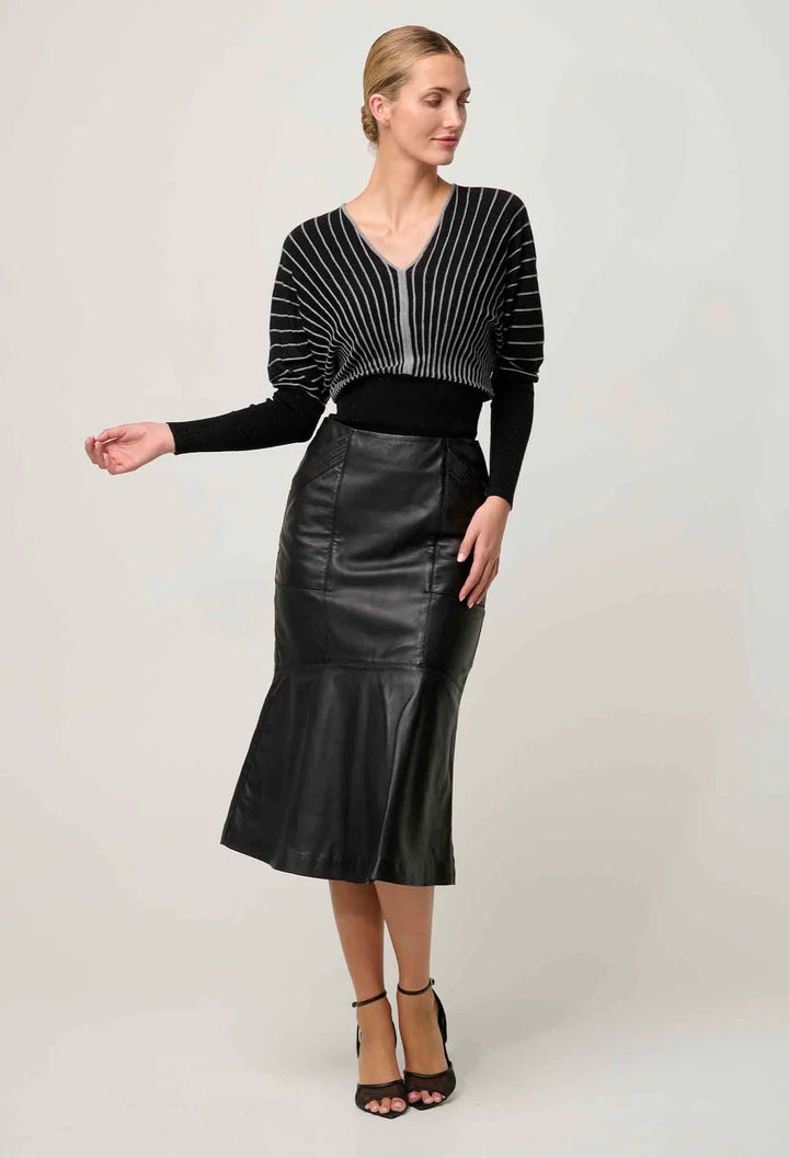 ONCE WAS Mabel Leather Curved Tier Skirt - ONYX skirt Once Was