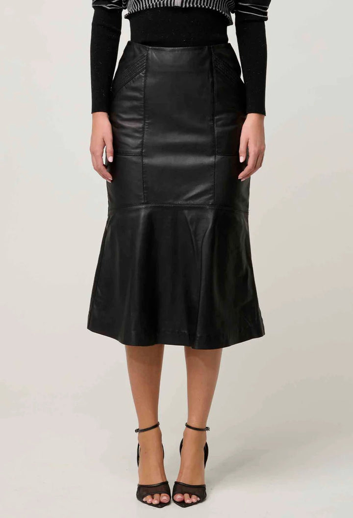 ONCE WAS Mabel Leather Curved Tier Skirt - ONYX skirt Once Was