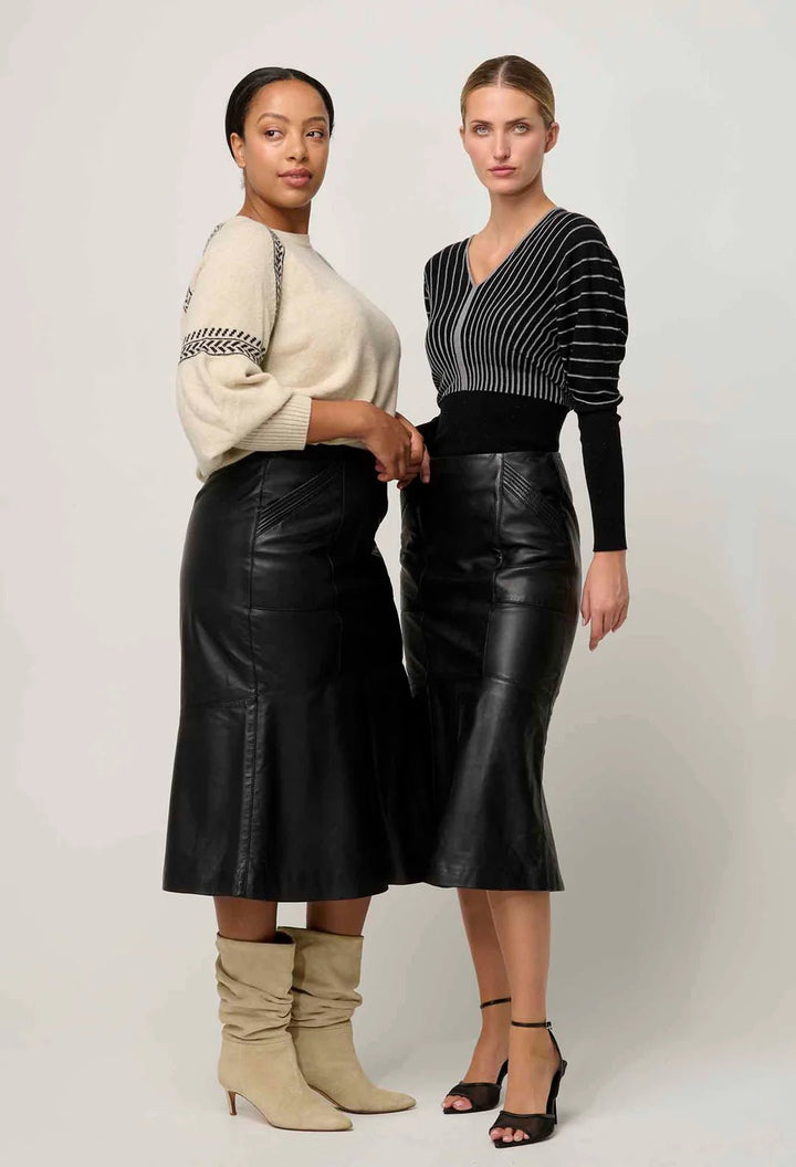 ONCE WAS Mabel Leather Curved Tier Skirt - ONYX skirt Once Was