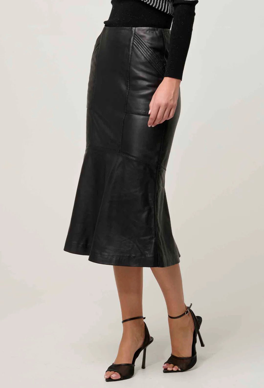 ONCE WAS Mabel Leather Curved Tier Skirt - ONYX skirt Once Was