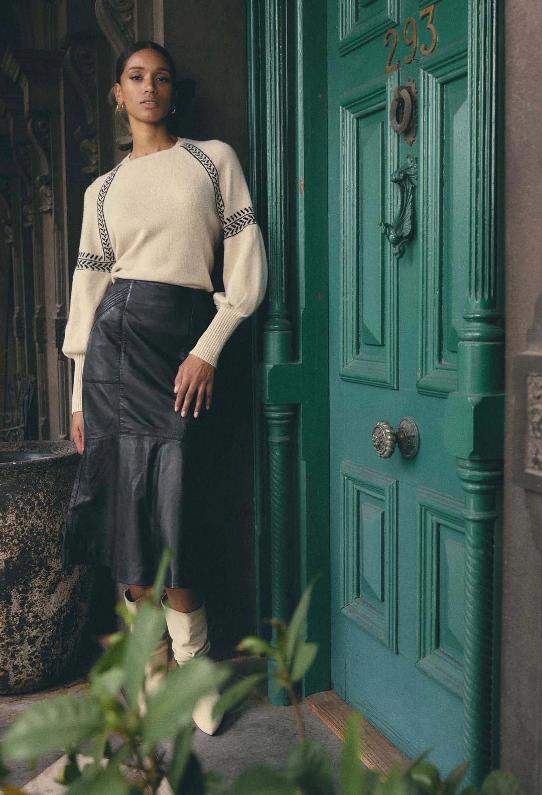 ONCE WAS Mabel Leather Curved Tier Skirt - ONYX skirt Once Was