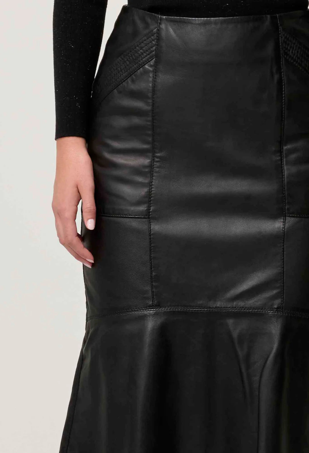 ONCE WAS Mabel Leather Curved Tier Skirt - ONYX skirt Once Was