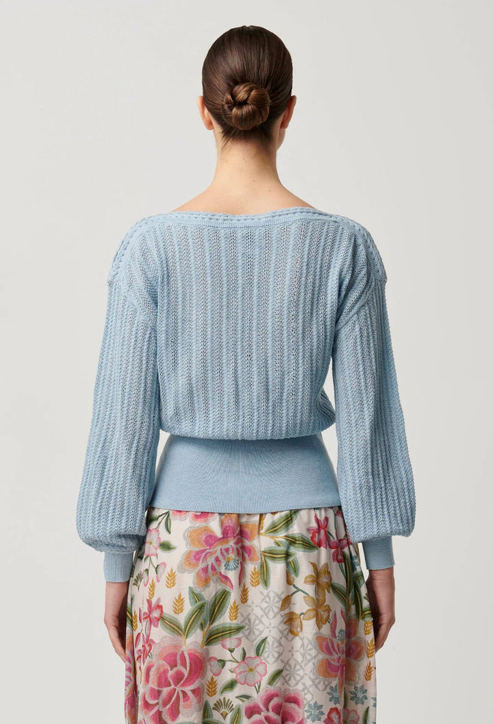 ONCE WAS Marley Super Fine Merino Supima Cotton Braided Pointelle Knit Top knit Once Was